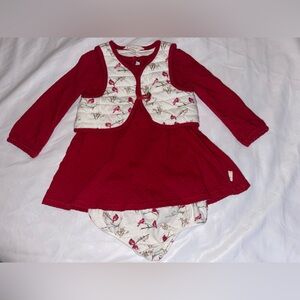 By Burt’s Bees Red Baby Dress Set with Printed Vest and Bloomers